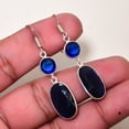 thumbnail image 3 of Blue Sapphire (Simulated) Gemstone 925 Sterling Silver Bezel Earring 1.95" E67, 3 of 4