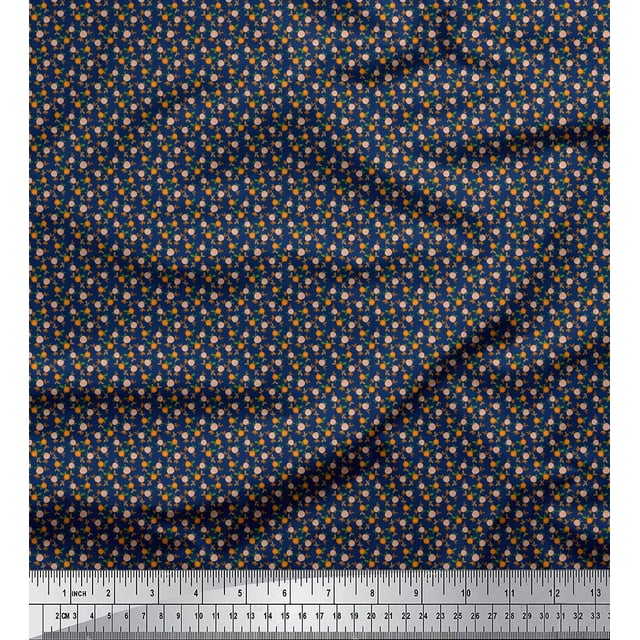 Soimoi Poly Georgette Fabric Leaves & Peach Fruit Small Print Fabric by Yard 52 Inch Wide