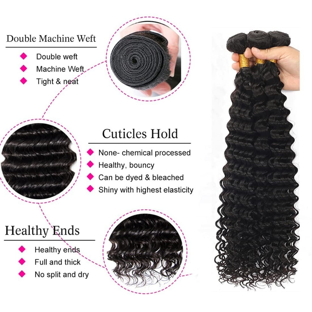 Deep Curly Wave Bundles with Closure Frontal Brazilian Human Hair Full and Thick 3 Bundles with 13x4 Lace Frontal