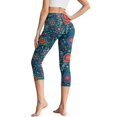 thumbnail image 2 of SCRAWLGOD Tropical Flowers Blue Women's Capri Leggings with Pockets High Waist Tummy Control Crop 3/4 Leggings Slim Breathable Stretch Athletic Cropped Tights, XS, 2 of 7