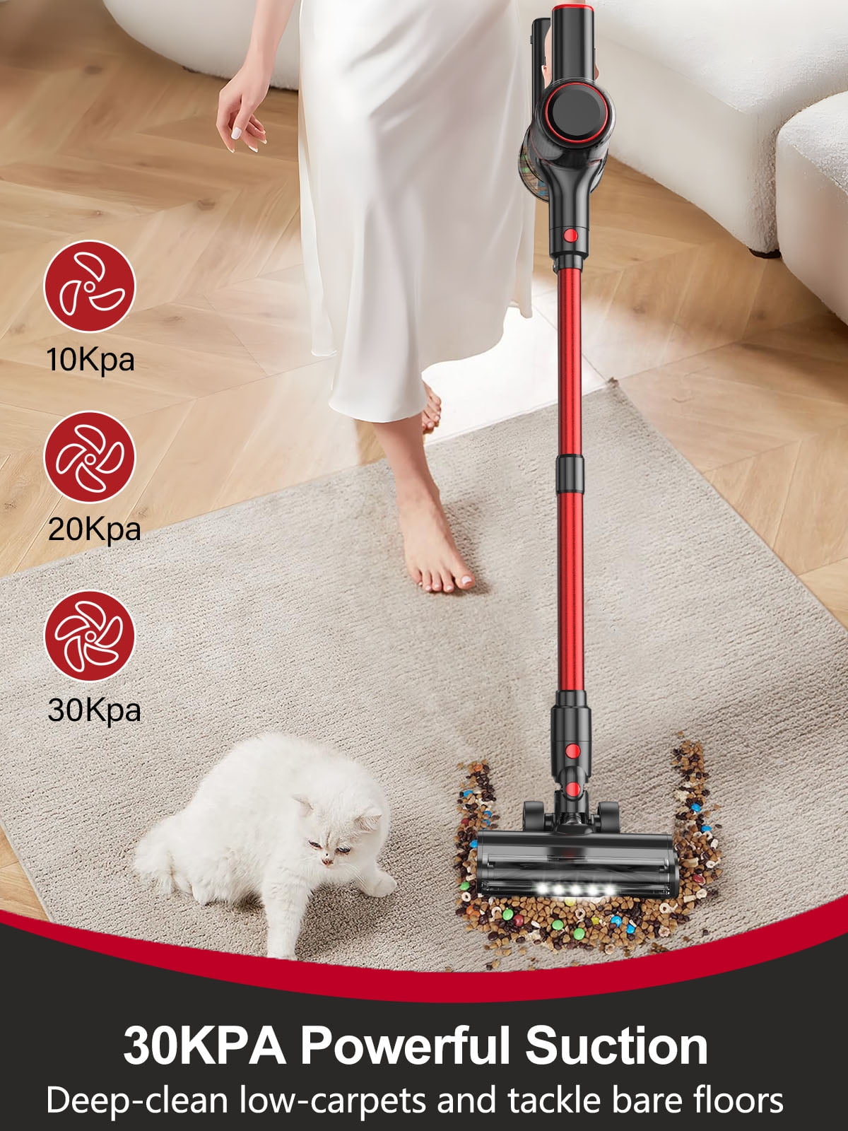 Cocbny Cordless Stick Vacuum Cleaner 30Kpa Lightweight for Carpet, Hard Floors and Pet Hair, A27R