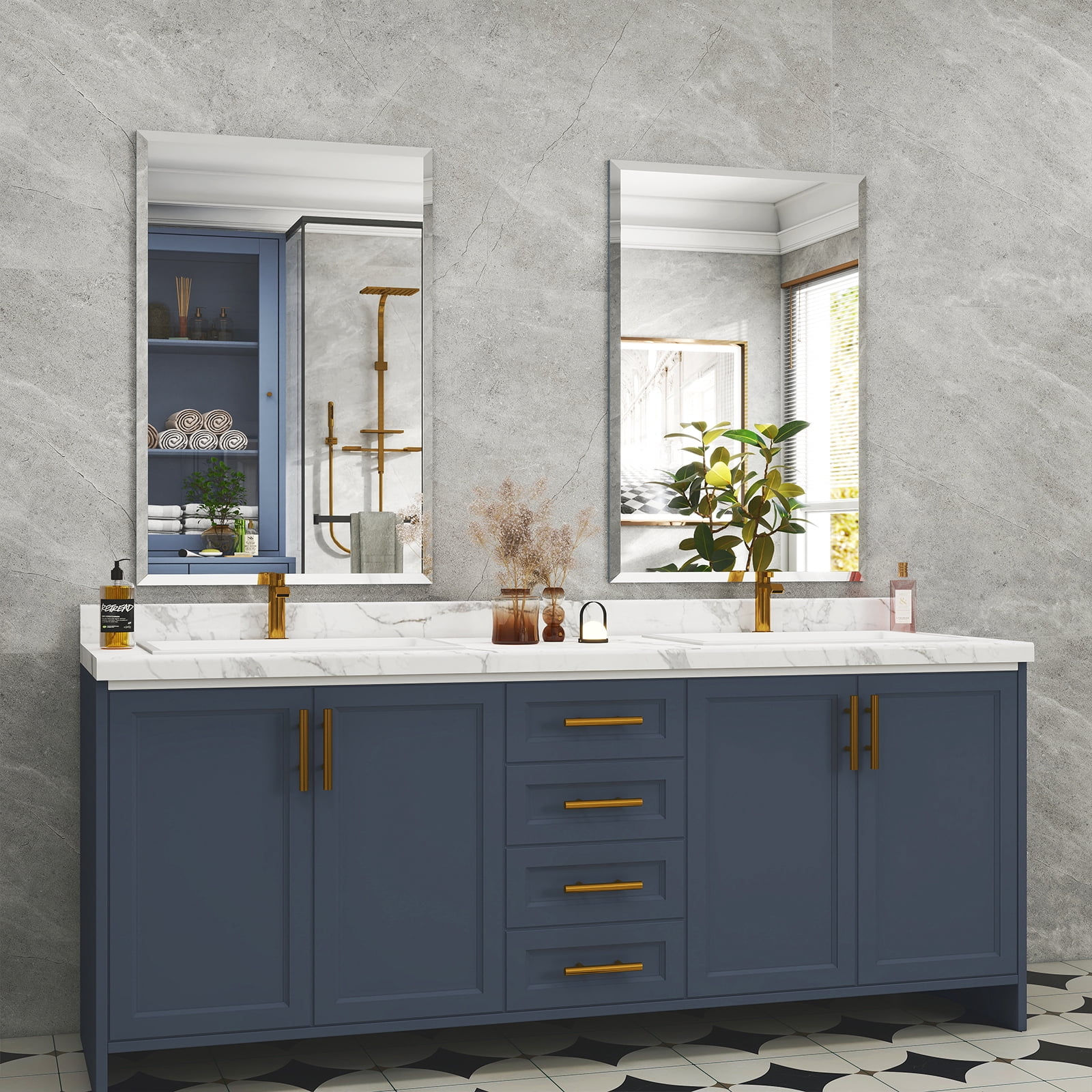 Puremirror 30"x48" Rectangular Bathroom Wall Mirror Frameless Vanity Mirror