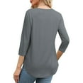 thumbnail image 3 of UAMVSH Tunic Tops for Women Fashionable 3/4 Sleeve Pleated Front Shirts Casual V-Neck Solid Color Business Dressy Blouses(Medium,Gray), 3 of 5