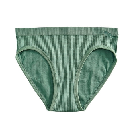 

Dtydtpe underwear women Women Mid Waist Solid Color Ribbed Cotton File Breathable Seamless Briefs Panties cotton underwear for women Green