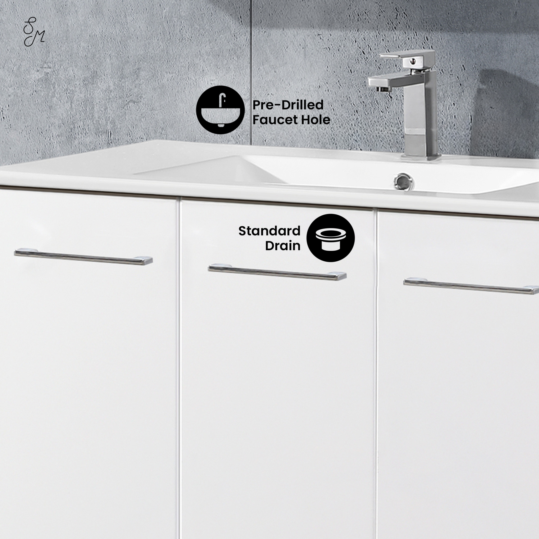 Annecy 36" Freestanding Bathroom Vanity in White with Sink Top