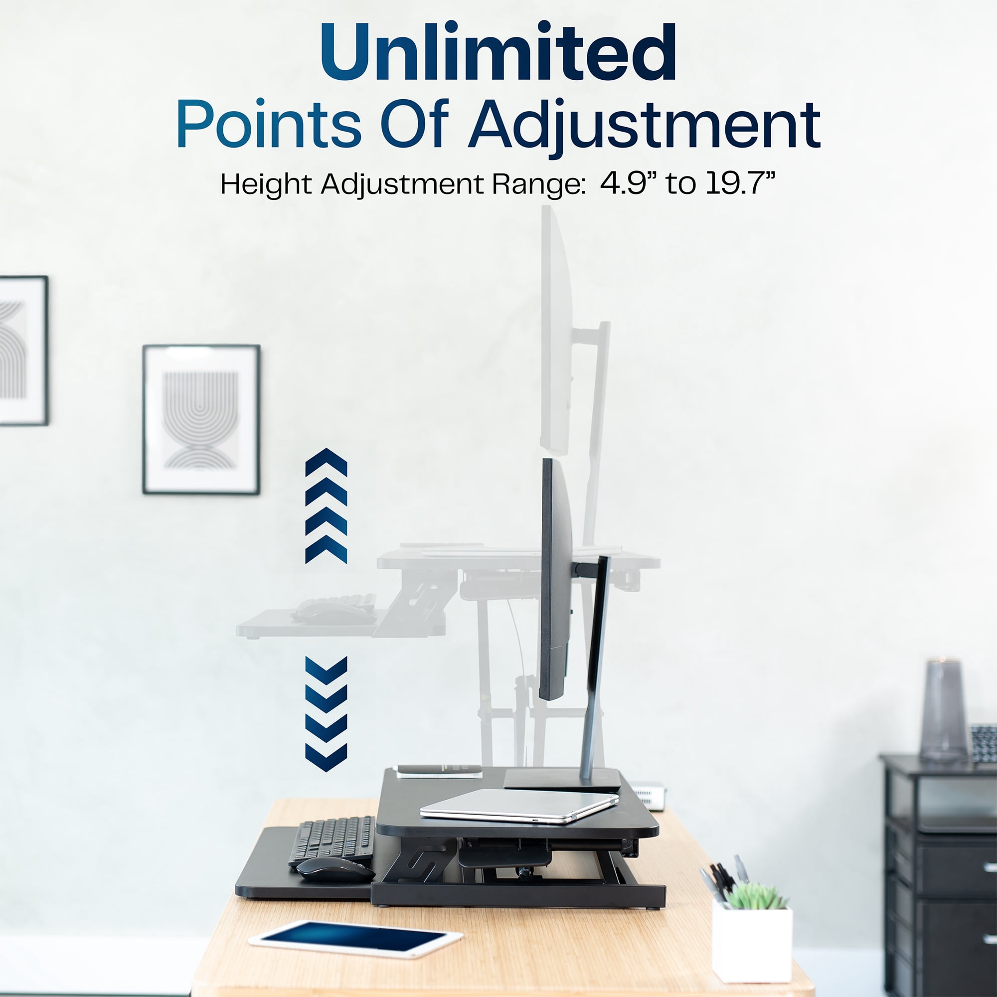 VIVO Black Height Adjustable 32" Standing Desk Monitor Riser, Sit Stand Tabletop