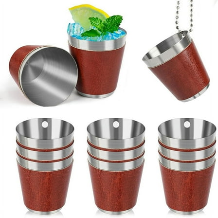 Pack of 12 Shot Cups Metal for Hanging Shot Glasses Stainless Steel with Chain Shot Glass 30ml for Wedding