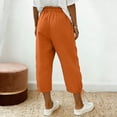 thumbnail image 5 of Busydd Womens Linen Pants Solid Color Calf-Length Drawstring Pants Women Casual Beach Vacation Elastic Waist Capris with Pockets 2XL, 5 of 9
