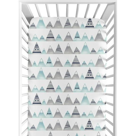Sweet Jojo Designs Mountains Grey and Aqua Collection Blue and Grey Fitted Crib Sheet
