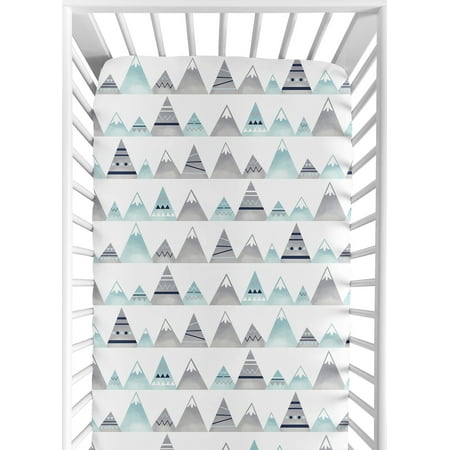 UPC: 0846480055525 | Mountains Grey Aqua Fitted Crib Sheet by Sweet Jojo Designs