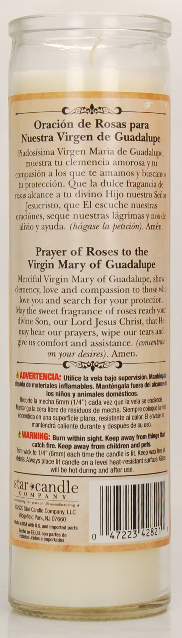 (2 pack) Prayer Candle V Guadalupe Replica White Wax, 8 Inch