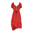 thumbnail image 4 of Women's Boho Summer Maxi Dress V Neck Short Puff Sleeve Lace Up Front Ruffle Hem High Low Swing Sun Dress Casual Beach Vacation Party Flowy Fit A Line Gown, 4 of 6