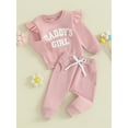 thumbnail image 4 of Baby Girl 2Pcs Fall Outfits 6M 12M 18M 24M 3Y Ruffle Long Sleeve Letter Embroidery Sweatshirt + Pants Set Toddler Clothes, 4 of 10