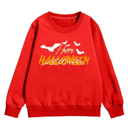 

Kids Hoodies Girls Halloween Fall and Winter Warm Tops Cozy Letter Bat Patterns Sweatshirts for Teens