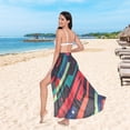 thumbnail image 6 of FORMRS Womens Long Sarong Beach Wrap Semi-Sheer Bikini Skirt Bathing Swimsuit Cover Up, Blue Abstract Lines, 6 of 7