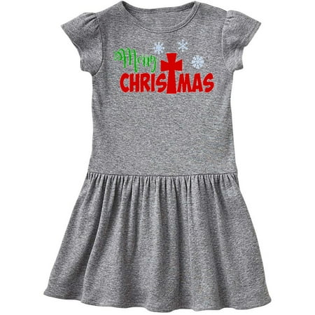 

Inktastic Merry Christmas with Cross and Snowflakes Gift Toddler Girl Dress