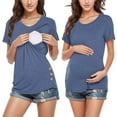 thumbnail image 2 of Womens Maternity Summer Short Sleeve Side Button Crew Neck Solid Color Tops T Shirt For Breastfeeding, 2 of 5
