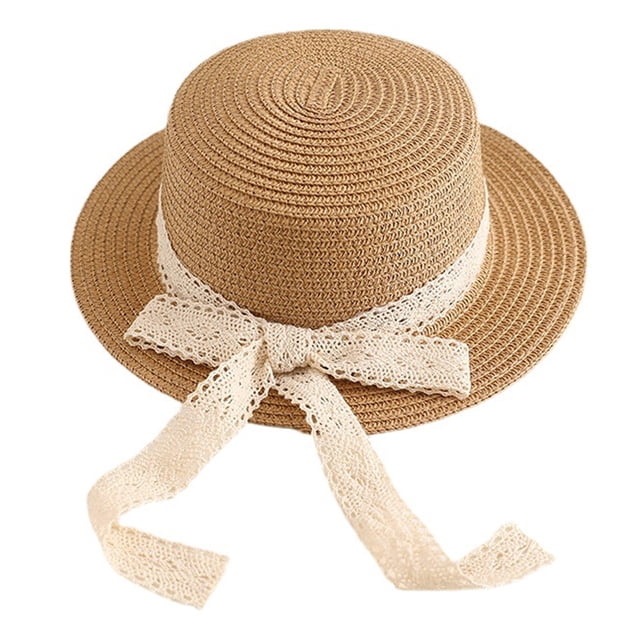 Sombreros de sol para niños, lazos de encaje, sombreros de paja para niños pequeños y medianos, sombreros de copa plana, sombreros de playa parasol para exteriores MFZFUKR BST3065022-3