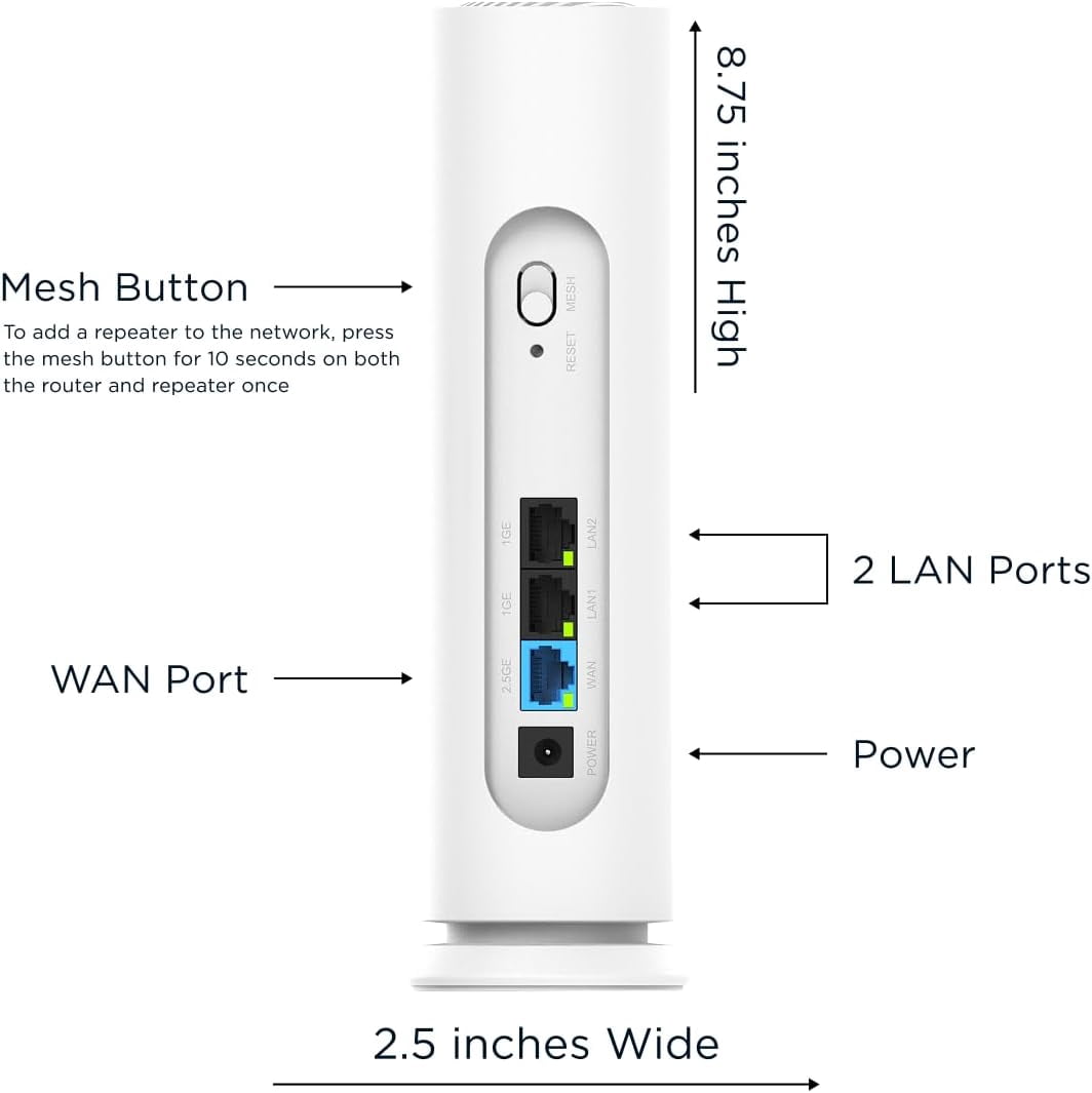 Motorola MNQ1525, WiFi7 BE3600 Router with Easy Mesh, White, single pack