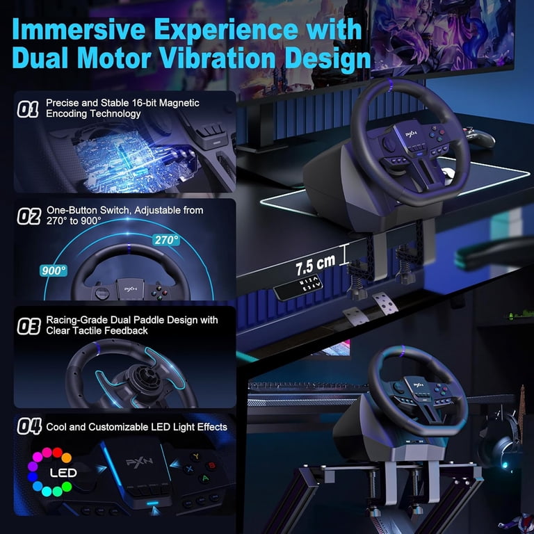 PXN V900 GEN2 270°/900° Racing Wheel, Magnetic Sensor, RGB Pedals