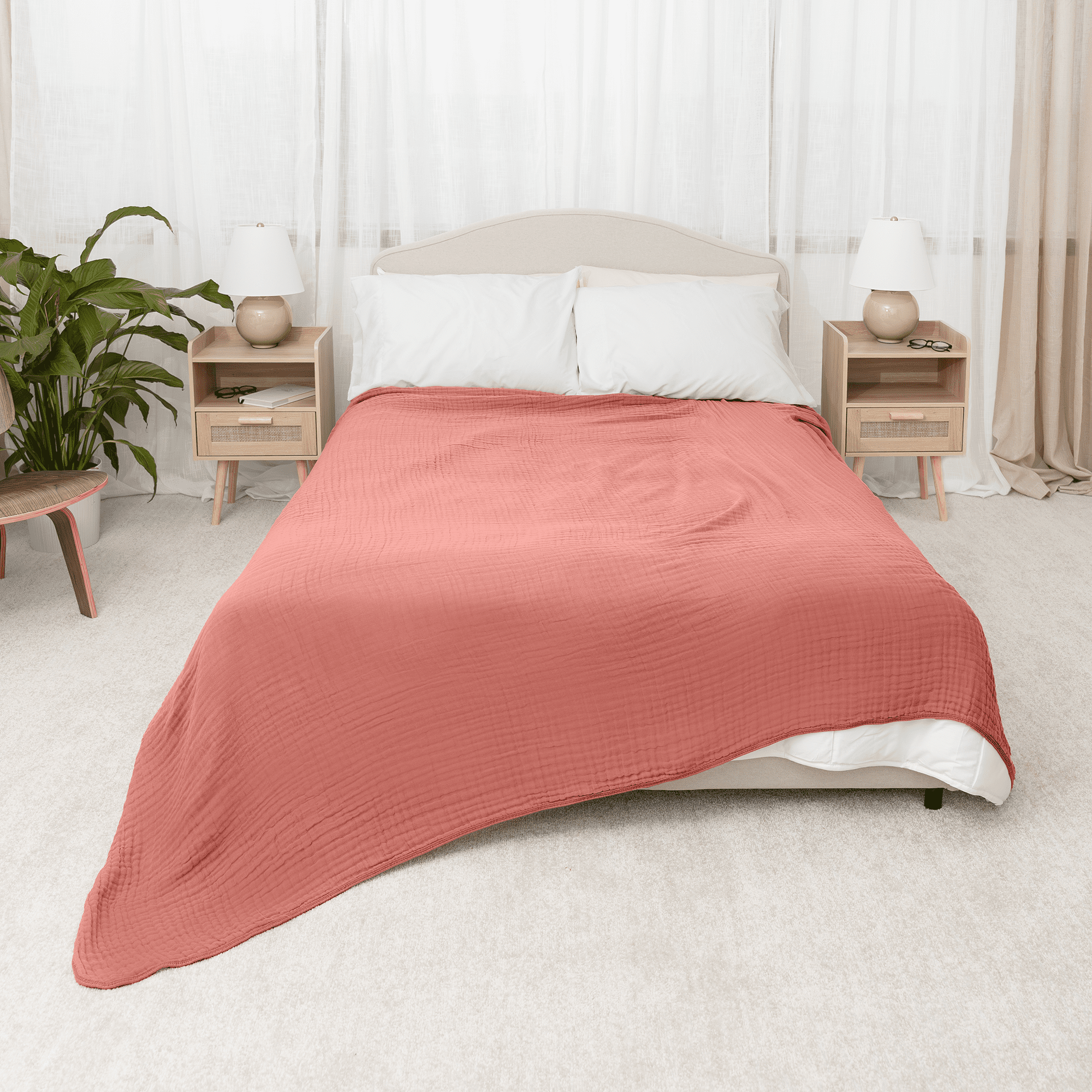 Comfy Cubs Muslin Blanket, Large 108” x 90”, 6 Layer Cooling Cotton Softness (Dusty Rose, King)