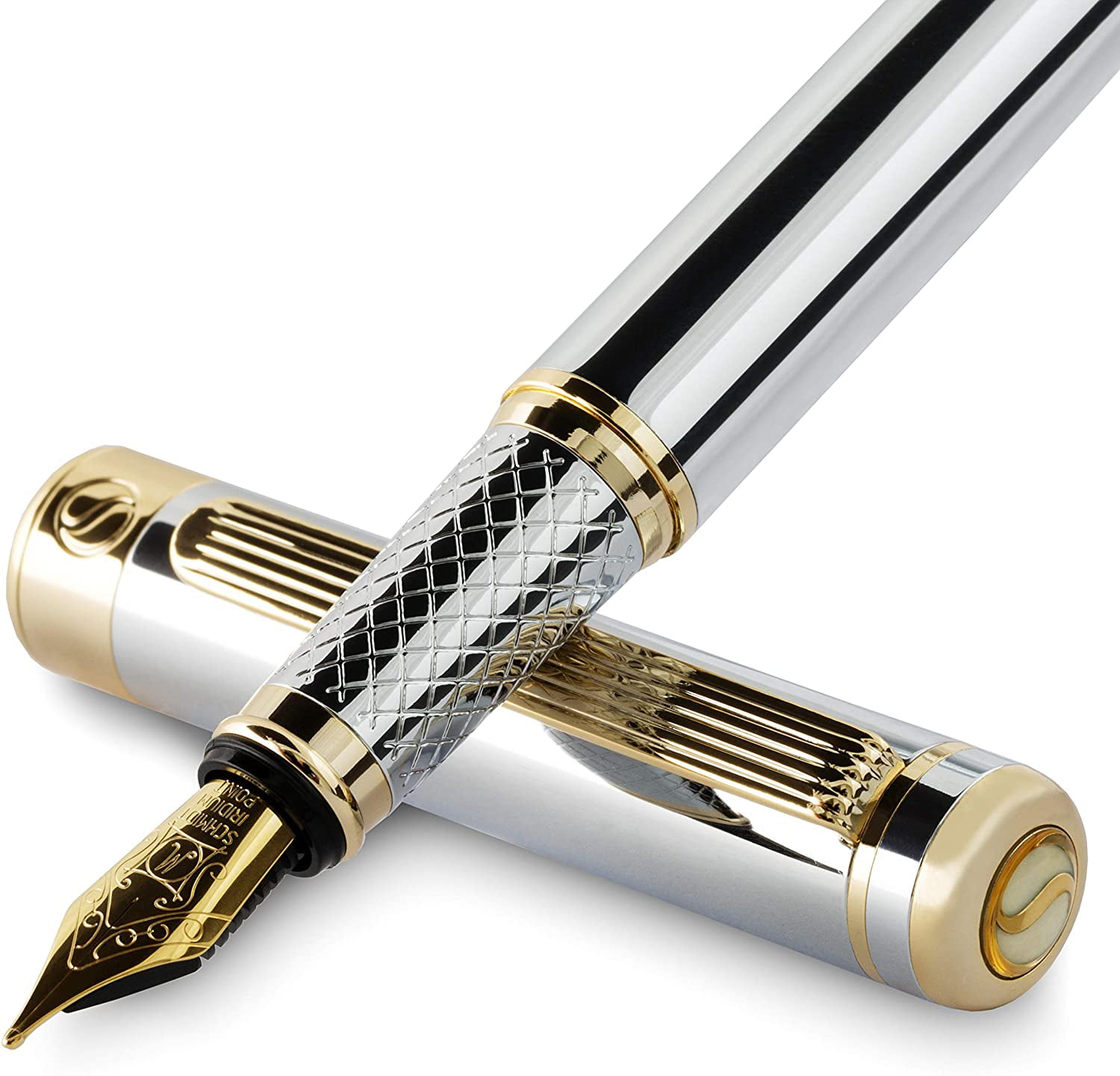 Hand Crafted  Fountain Pen in Brilliant Frost with Rhodium and Gold Metal Accents