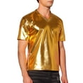 thumbnail image 4 of INSPIRE CHIC Men's Metallic Shiny Nightclub Short Sleeve Party Disco T-Shirt S Bright Golden, 4 of 6