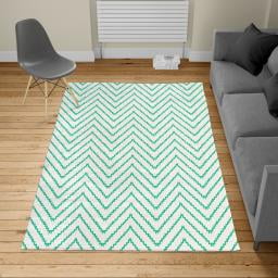 Modern Turkish Area Rug, Geometric Triangle Shapes Zig Zag Triggering Lines Minimalist Pattern Print, Soft Carpet for Living Room Decor with Distressed Look, 6.6' X 9.6', Sea Green, by Ambesonne