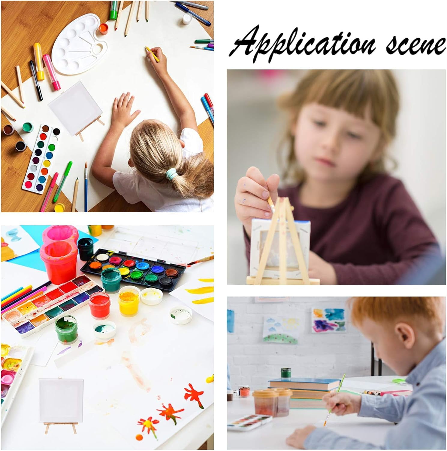Mini Canvas Paint Set Supplies 12 Pcs Mini Canvas with Easel and 6 Pcs Art Brushes Pen for Painting Craft Drawing 10.5x11.5x1.6cm DIY Making