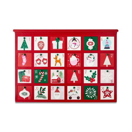 Countdown To Christmas Red Wooden Advent Calendar, 10.5 in, by Holiday Time