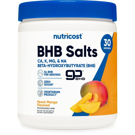 Nutricost BHB Salts Drink Mix (30 Servings, Peach Mango Flavored) (5G BHB Per Serving) - 0G Total Sugars, Vegetarian Product