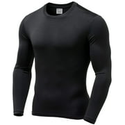 Mens Ultra Soft Thermal Shirt - Compression Baselayer Crew Neck Top - Fleece Lined Long Sleeve Underwear , Black, Small