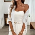 thumbnail image 2 of Feancey Womens Boho Crochet Cardigan Short Sleeve Hollow Out Knit Shrug Loose Fit Lightweight Beach Cover Up for Summer Vacation Gift White XL, 2 of 9