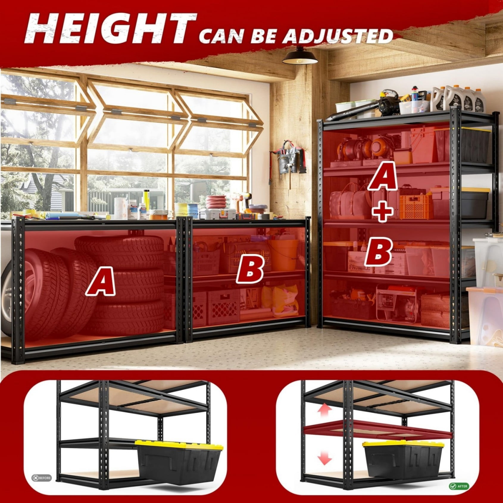 72"H 5 Tier Adjustable Heavy Duty Storage Shelving Unit, 2000 lbs Capacity Metal Garage Shelf Organizer Rack for Kitchen Pantry Basement Laundry, Black