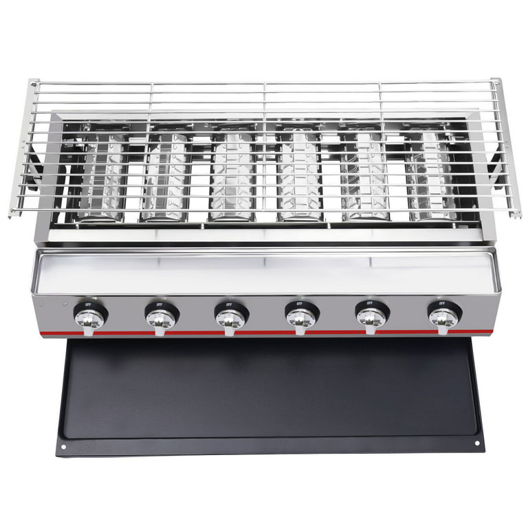 6-Burner BBQ Gas Grill Stainless Steel LPG Tabletop Camping Grill  31.5