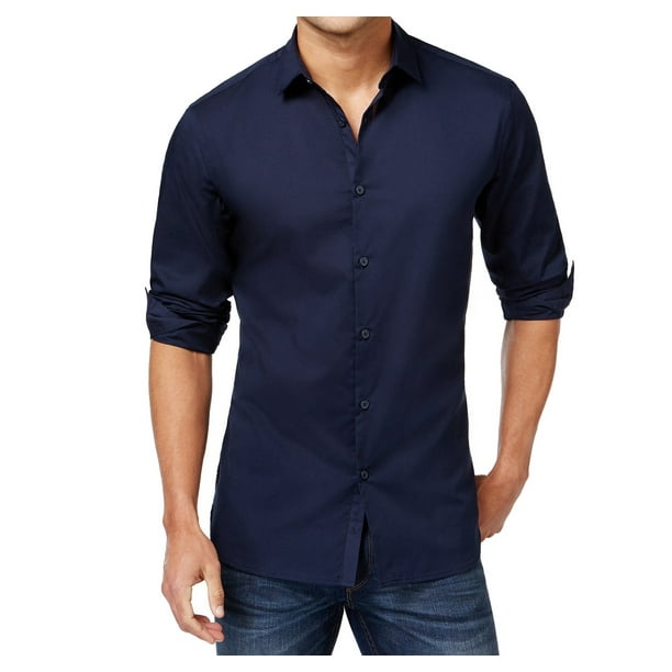 Alfani - Alfani Neo Navy Mens Medium Long-Sleeve Dress Shirt - Walmart ...
