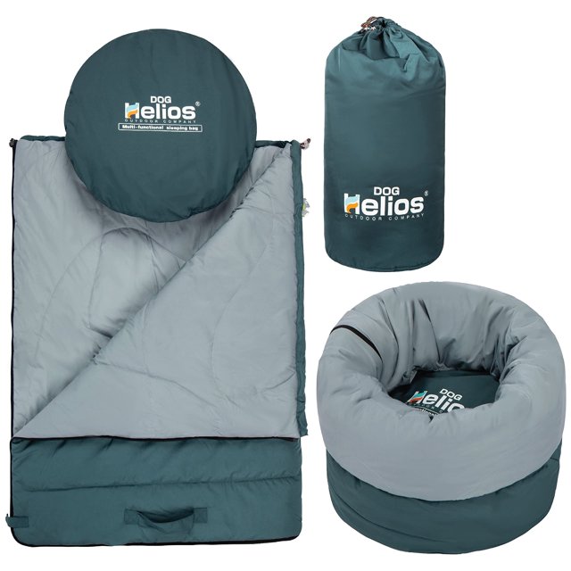 Dog Helios Switch-Back 2-in-1 convertable Travel Dog Mat and Rounded camping Bed, green