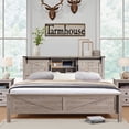 thumbnail image 3 of OKD Modern Farmhouse King Platform Bed with Bookcase Headboard Storage and Charging Station,No Box Spring Needed, Light Rustic Oak, 3 of 7