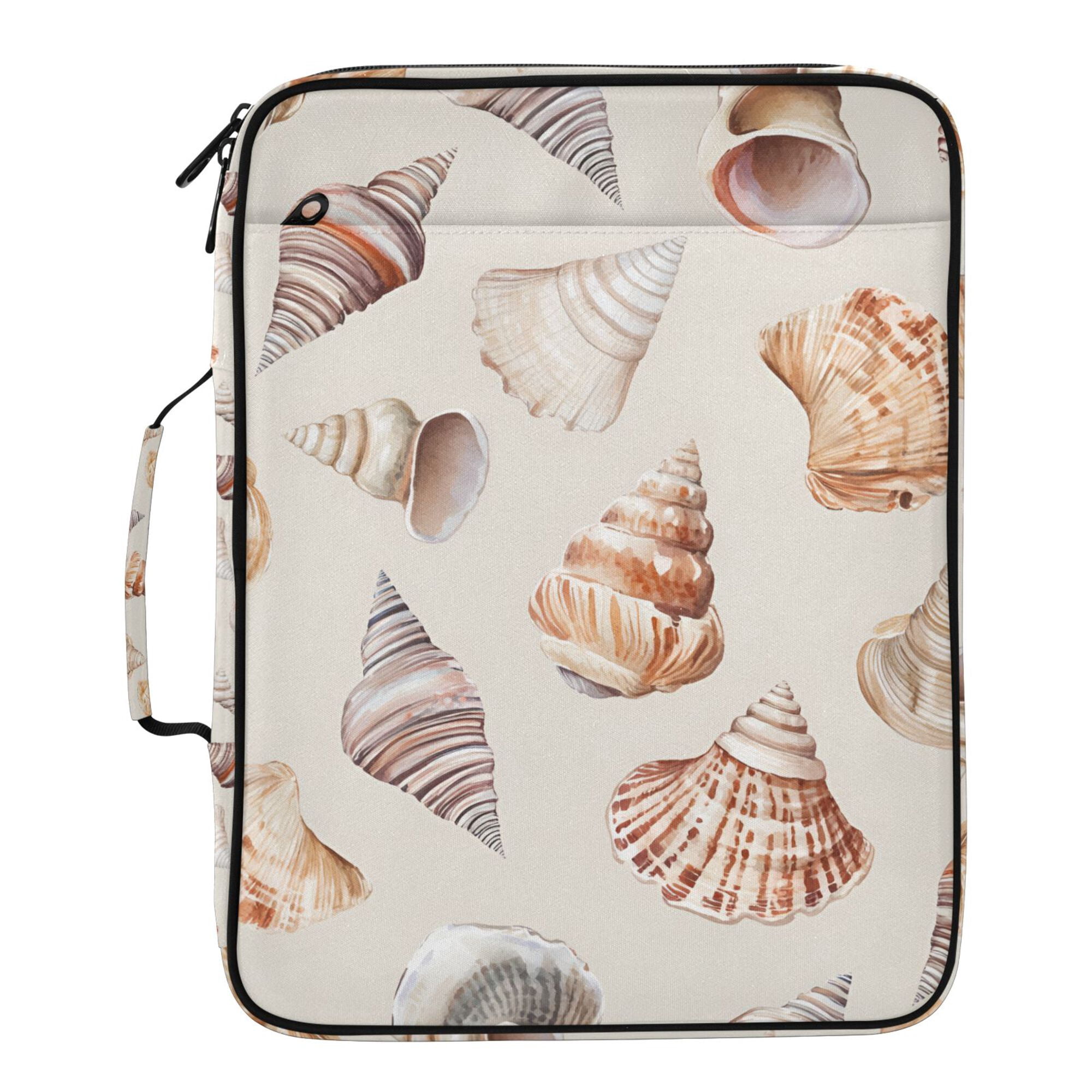 FORMRS Accordion File Folder A4 Size 7-Pocket Expanding Document Organizer Bag with 3 Ring Binder, Red Watercolor Seashells
