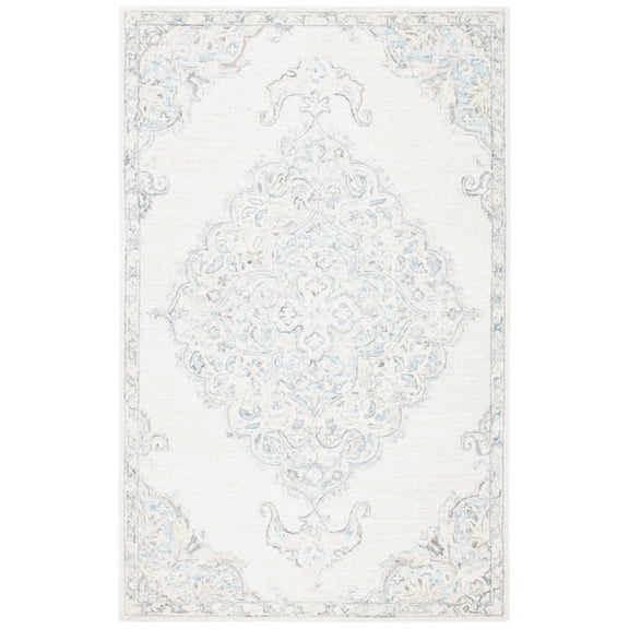 SAFAVIEH Micro-Loop Katina Medallion Area Rug, Ivory/Blue, 4' x 6'