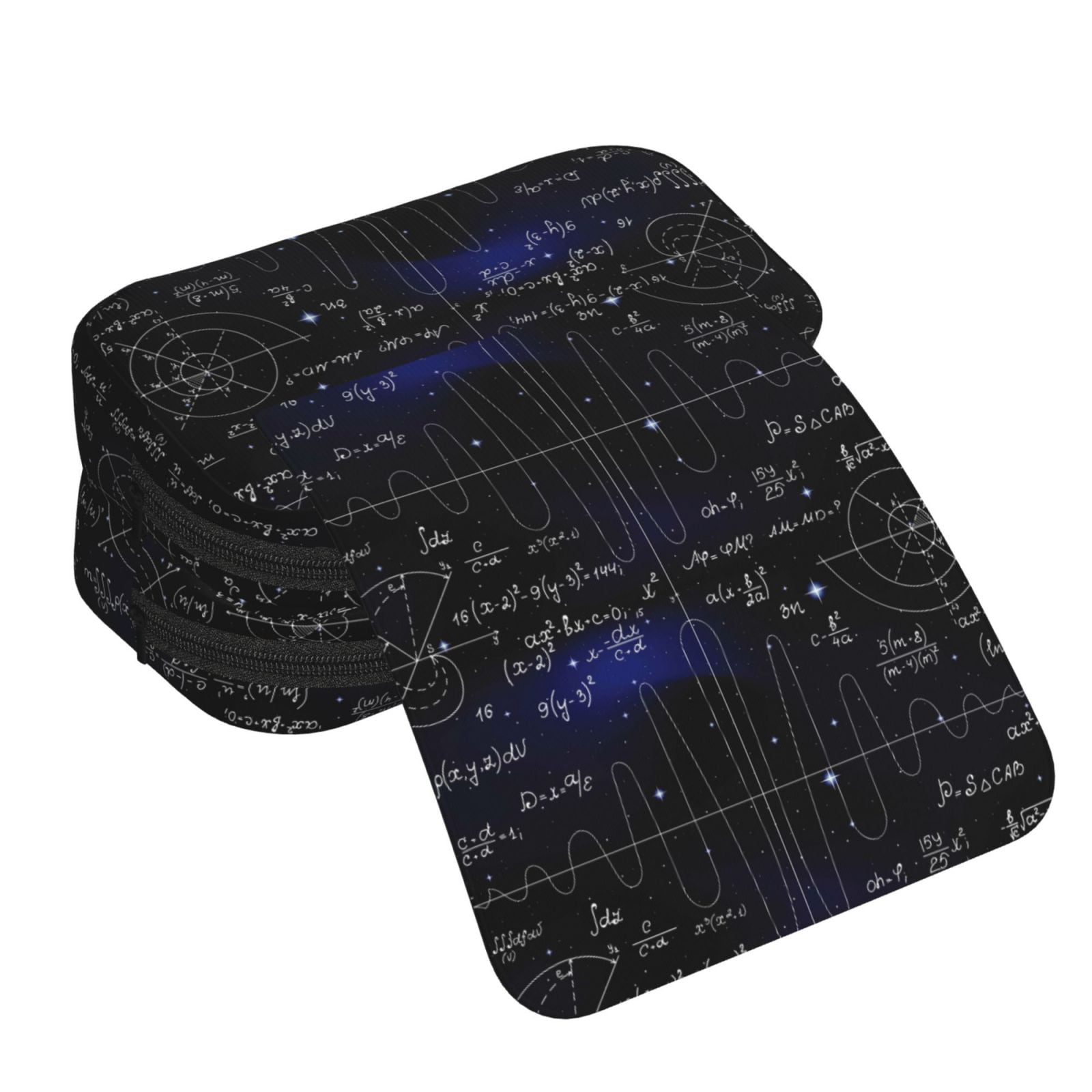 Rateoe Mathematica Science Pattern Double Clamshell Pen Case, Storage Organizer with Two Zipper Compartments– Holds Up to 50 Pencils & Pens