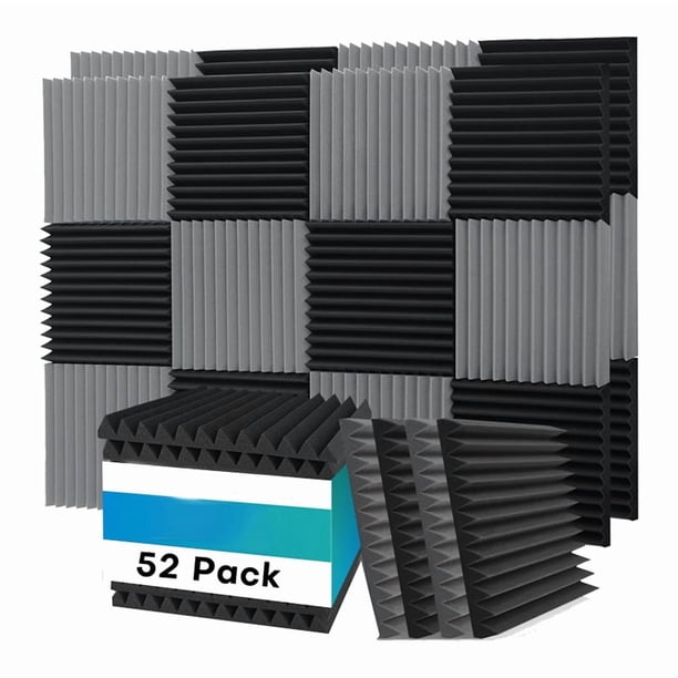 Paquete de 52 Paneles de Espuma Acústica, 1 X 12 X 12 Pulgadas, Paneles de Espuma A Prueba de Sonido para , Paneles Acústicos Que Absorben el Sonido en Negro y Gris
