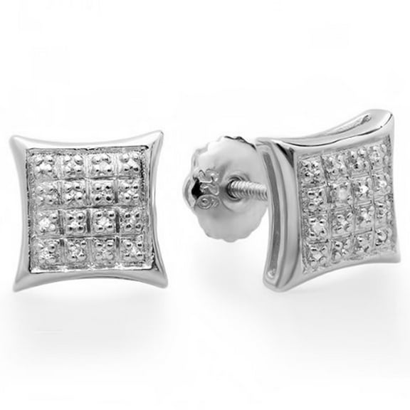 Dazzlingrock Collection Round White Diamond Kite Shape Screwback Hip Hop Iced Stud Earrings for Men (0.10 ctw, Color I-J, Clarity I1-I2) in 14K White Gold