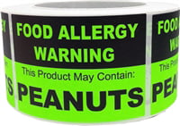 "Warning This Product May Contain TREE NUTS" Food Allergy Labels 1.5" 500 Total 