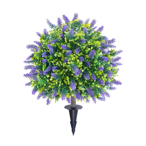 Artificial Boxwood Topiary Ball with Lavender, Uv Resistant Fake Evergreen Plant Tree with Ground Spike for Porch Outdoor Planters Multicolor