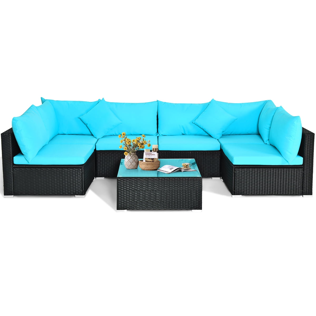 Patiojoy 7Piece Patio PE Rattan Sectional Sofa Furniture Set Wicker