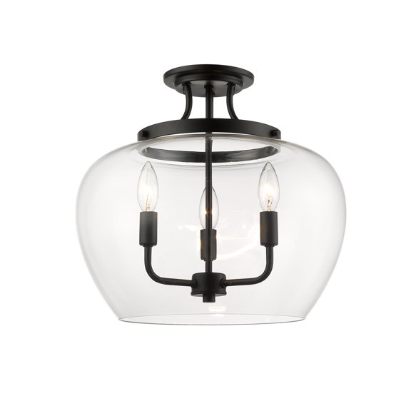 Z-Lite Joliet 3 Light Clear Glass Steel Semi Flush Mount in Matte Black