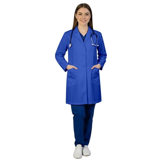 HeedFit Women's Poly-Cotton Lab Coat 35-Inch Length, s, Royal