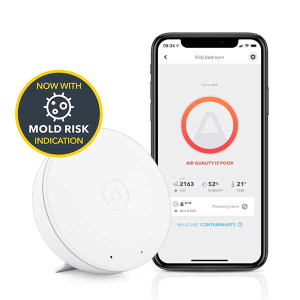 Airthings Wave Mini Indoor Air Quality Monitor with Mold-Risk Indication