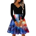 thumbnail image 6 of AzureSilk Ladies' casual and fashionable V-neck long sleeved retro independent day print retro dress, Size S-2XL, 6 of 7